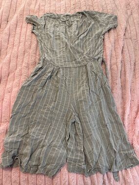 Gray Striped Wrap Jumpsuit